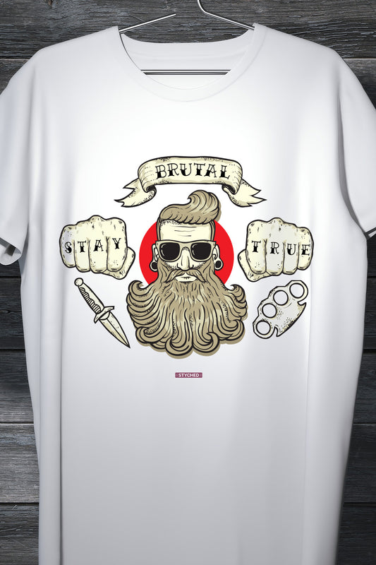 Brutal - Stay True Gangsta Tee White Casual Round Neck