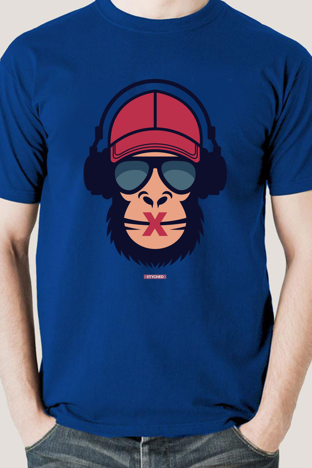 Bura mat dekho, bolo, suno - Wise monkey - Blue printed casual tshirt online