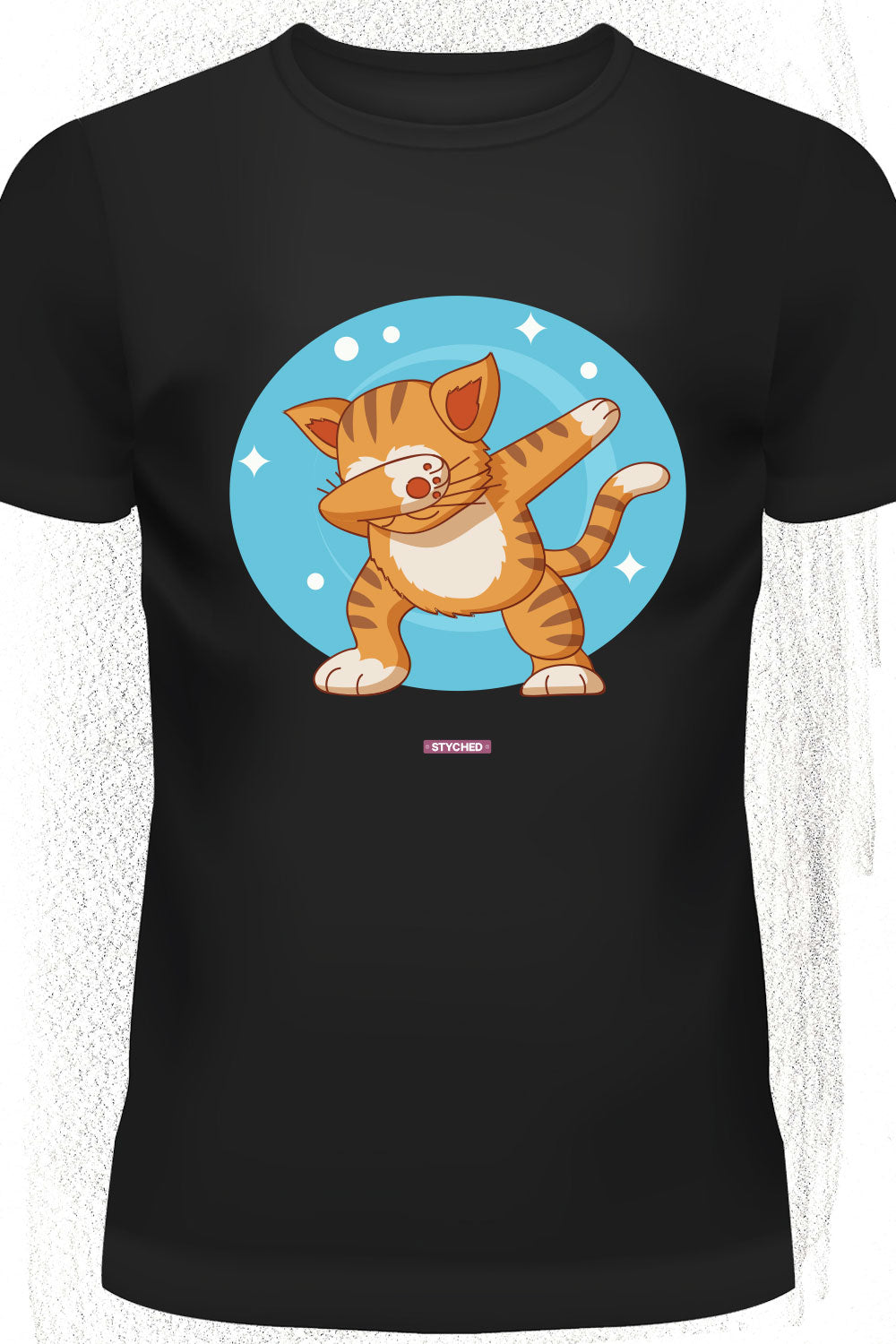 Cat showing off Dab Dance moves - Quirky Graphic T-Shirt Black Color