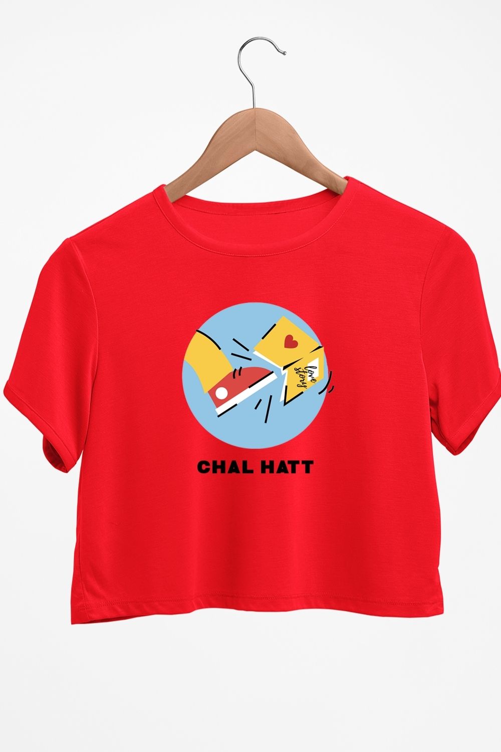 Chal Hatt Graphic Printed Red Crop Top