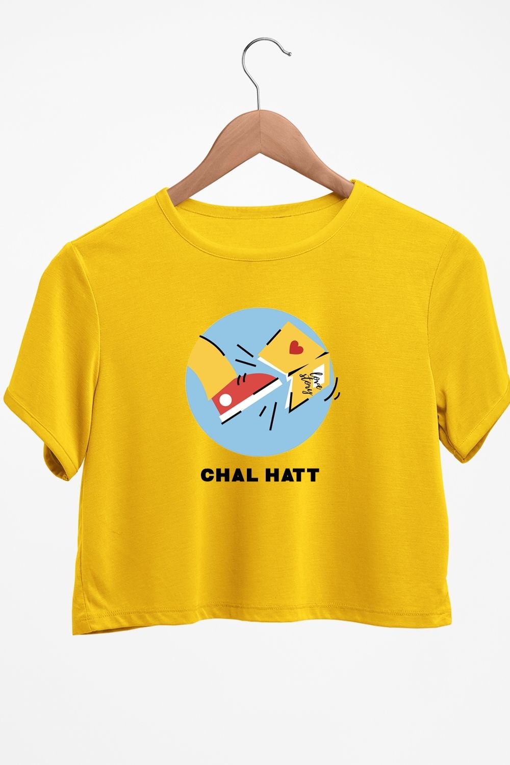 Chal Hatt Graphic Printed Yellow Crop Top