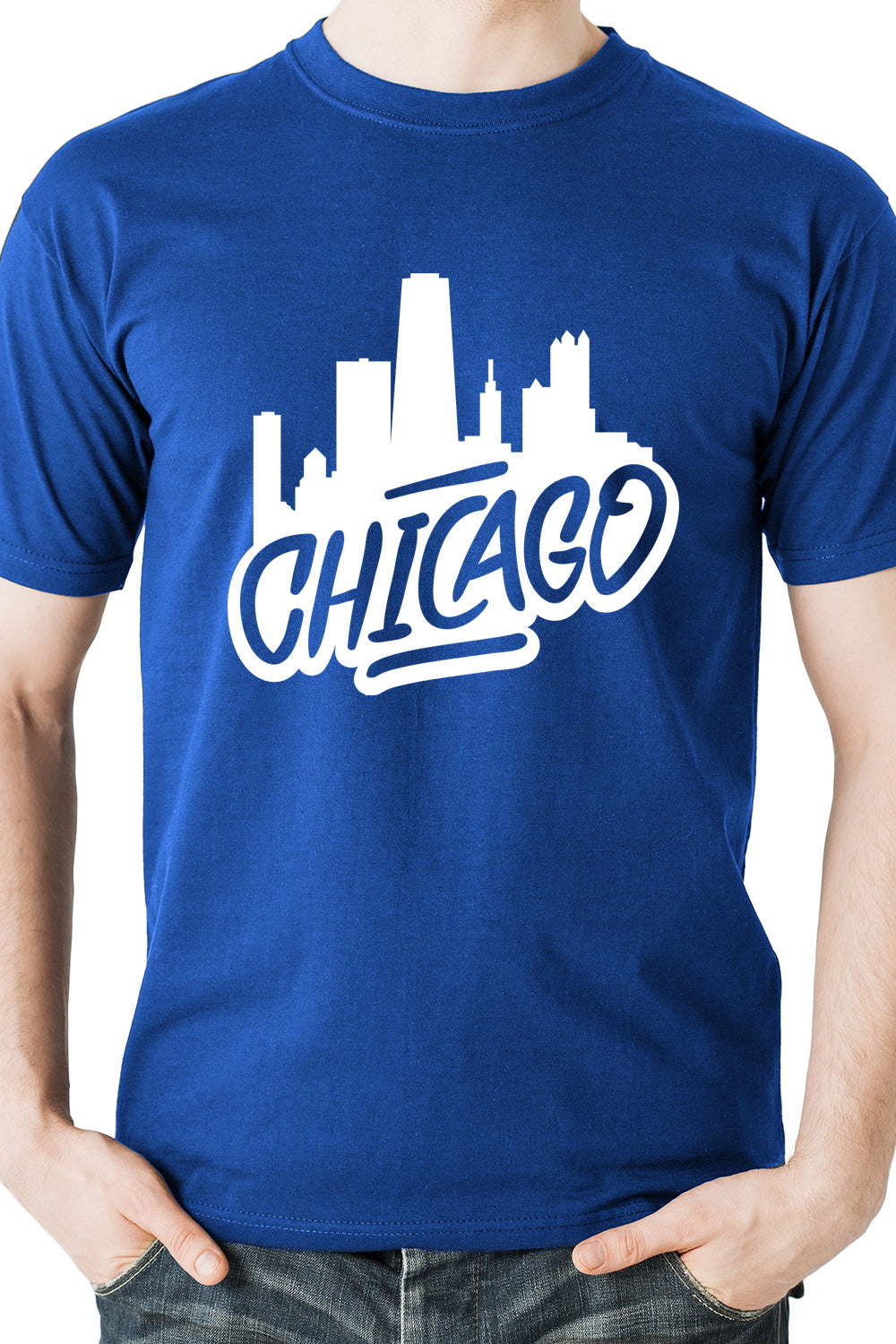 Chicago Skyline - Retro silhouette print blue casual t-shirt