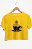 Morning Coffee Graphic Printed Yellow Crop Top
