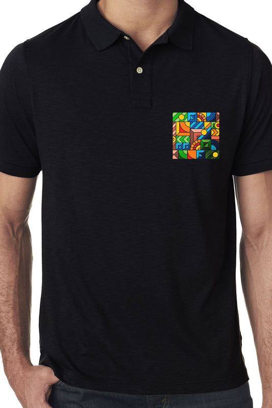 Black Premium Polo T-Shirt with Colorful Geometric shapes Pocket Print