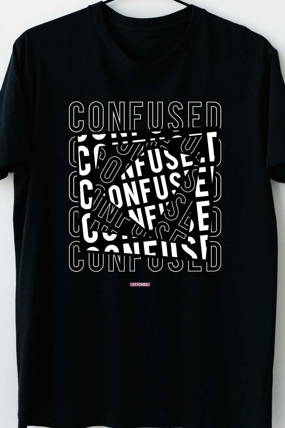 Confused - Textual Casual Black Tee Round neck