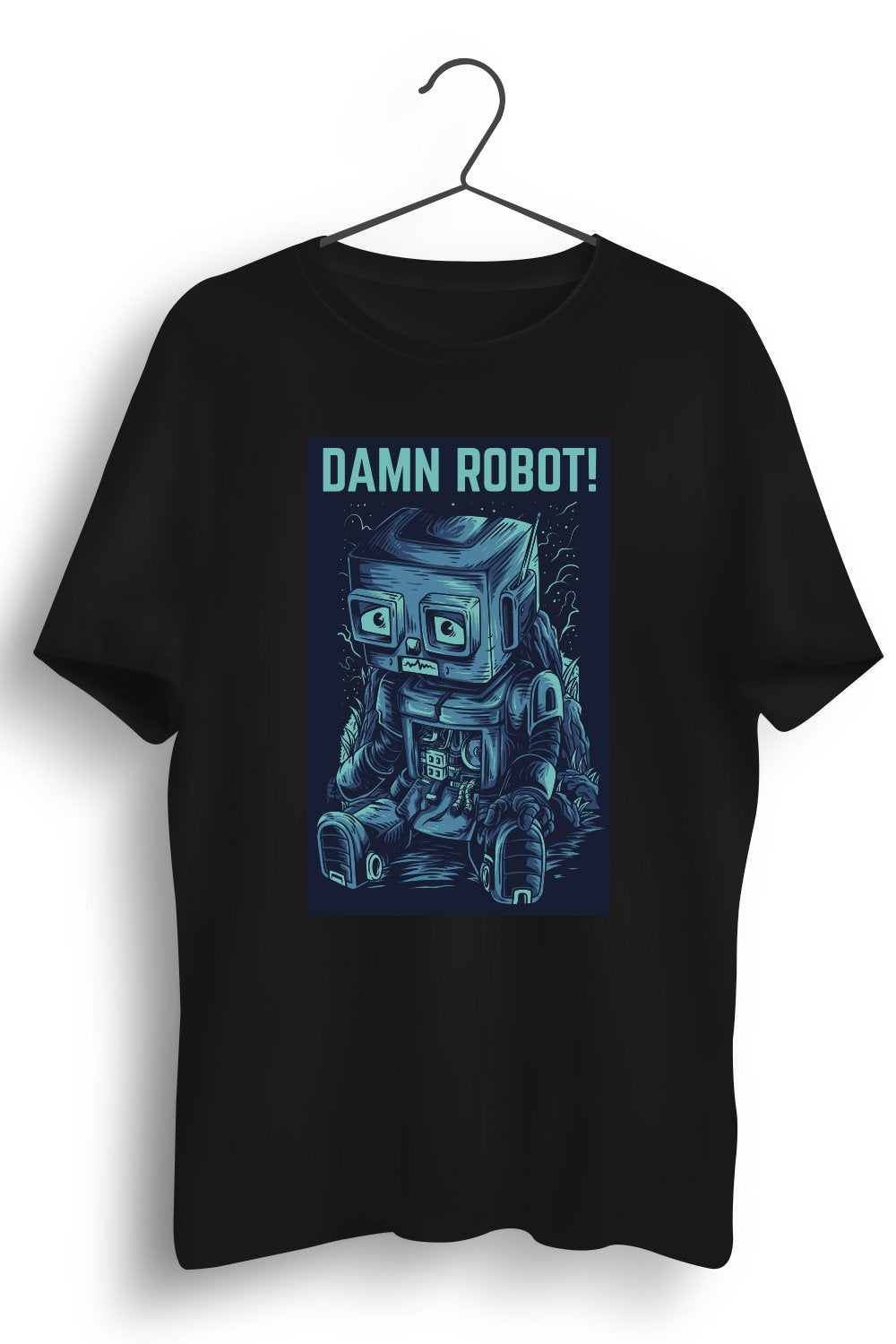 Damn Robot Graphic Printed Black Tshirt