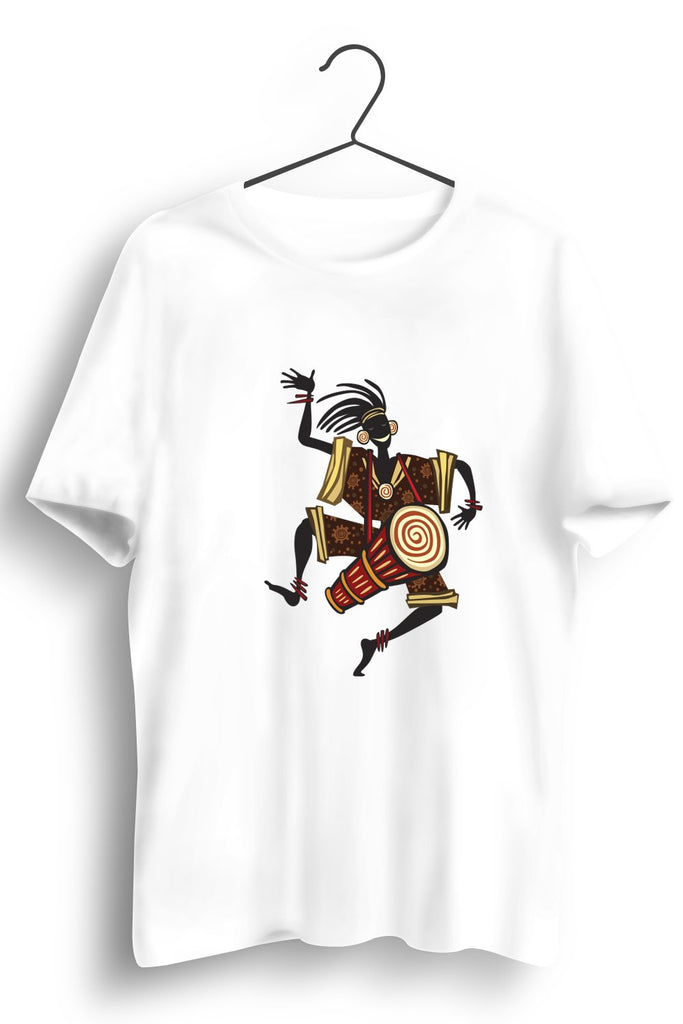 Dancing Drums Graphic Printed White Tshirt