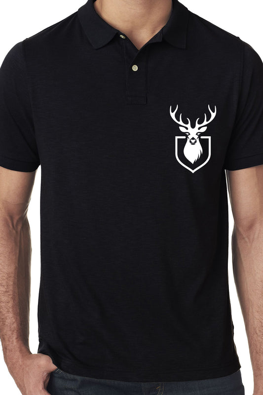 Black Premium Polo T-Shirt with Deer Minimal Silhouette Graphics on Pocket Printed