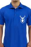 Blue Premium Polo T-Shirt with Deer Minimal Silhouette Graphics on Pocket Printed