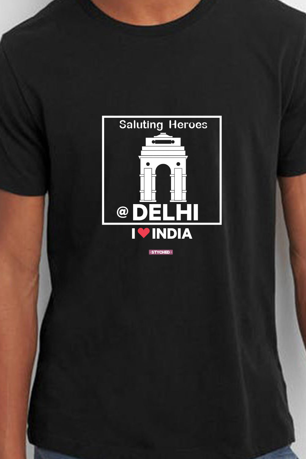 Delhi Saluting Our Heros - Styched in India Graphic T-Shirt Black Color