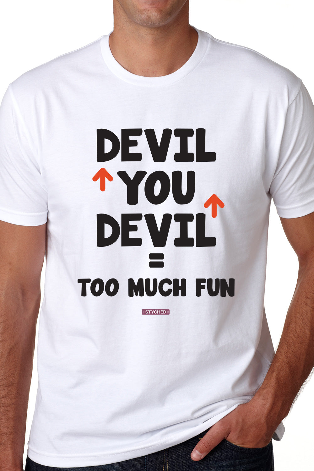 Aap Devil ke Peeche, Devil Aap ke Peeche, Too much Fun - Quirky Graphic T-Shirt White Color