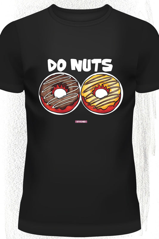 Do (Two) Nuts - Quirky Graphic T-Shirt Black Color