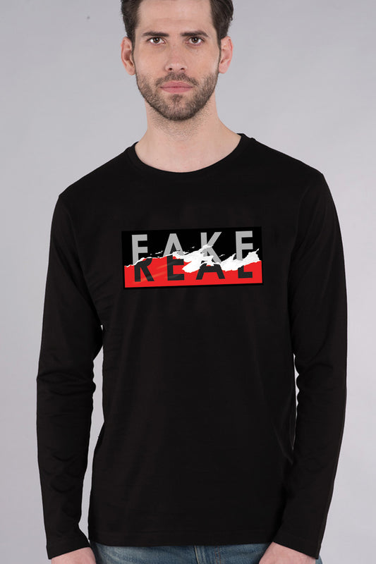 Fake Or Real - Torn Paper Effect Full Sleeves Black T-Shirt
