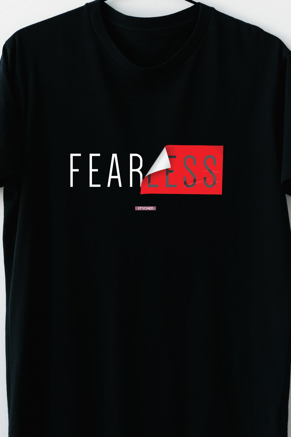 Fearless - Folded paper effect block printed Casual Black T Shirt