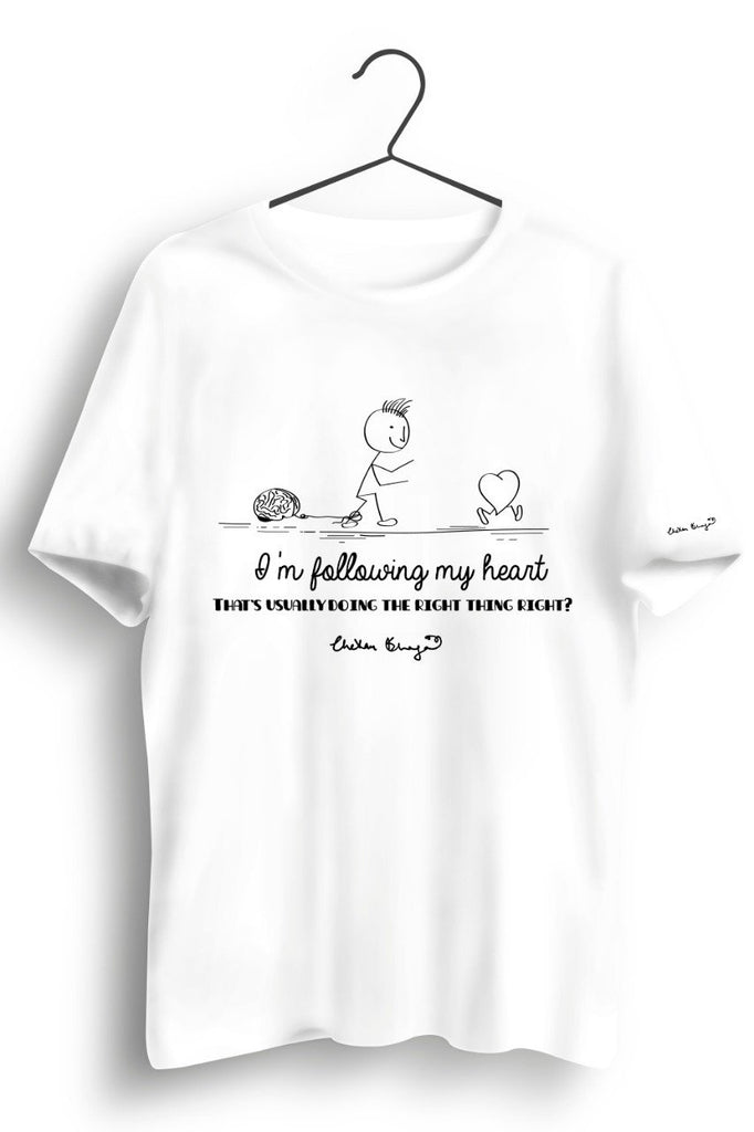 Following My Heart Graphic Printed White Tshirt