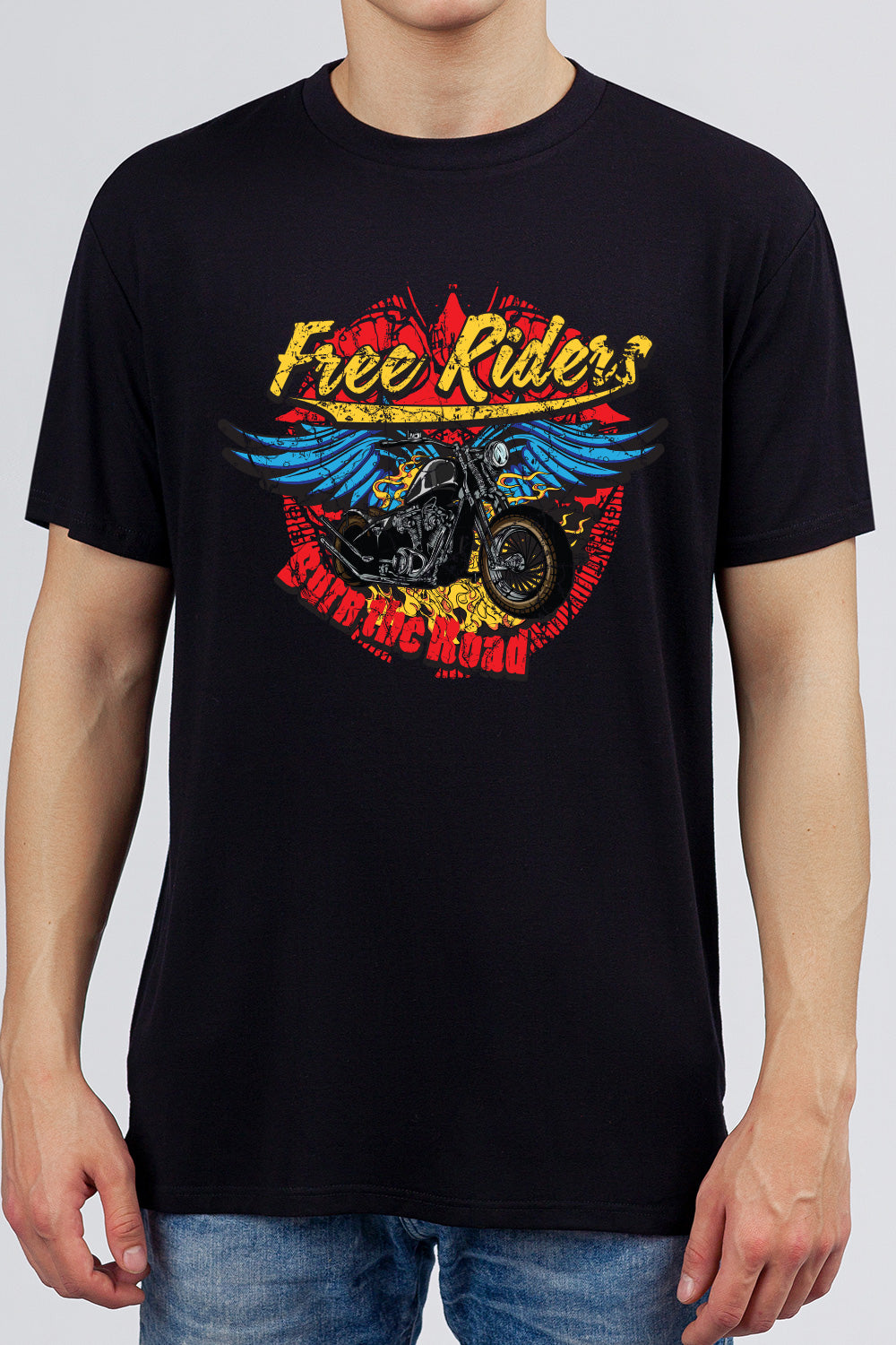 Free Riders - Biker Gang Retro Printed Black Tee