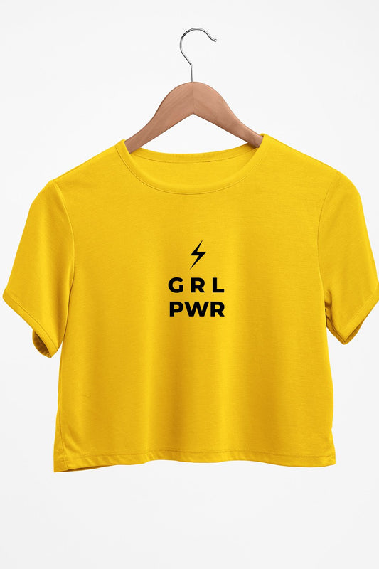 Girl Power Minimalistic Print Yellow Crop Top