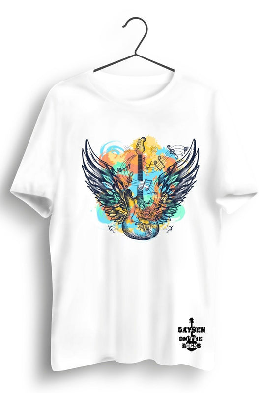 Electric Guitar with Angel Wings White Tshirt