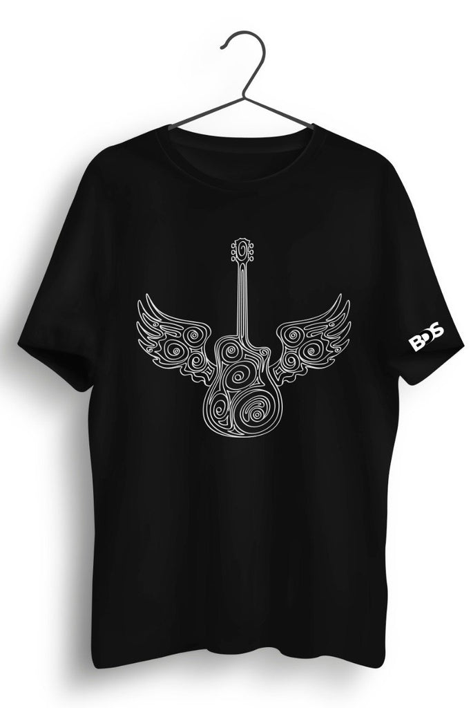 Guitar Wings Graphic Printed Black Tshirt