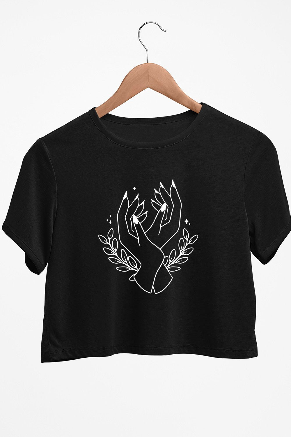 Hands For Peace Graphic Printed Black Crop Top