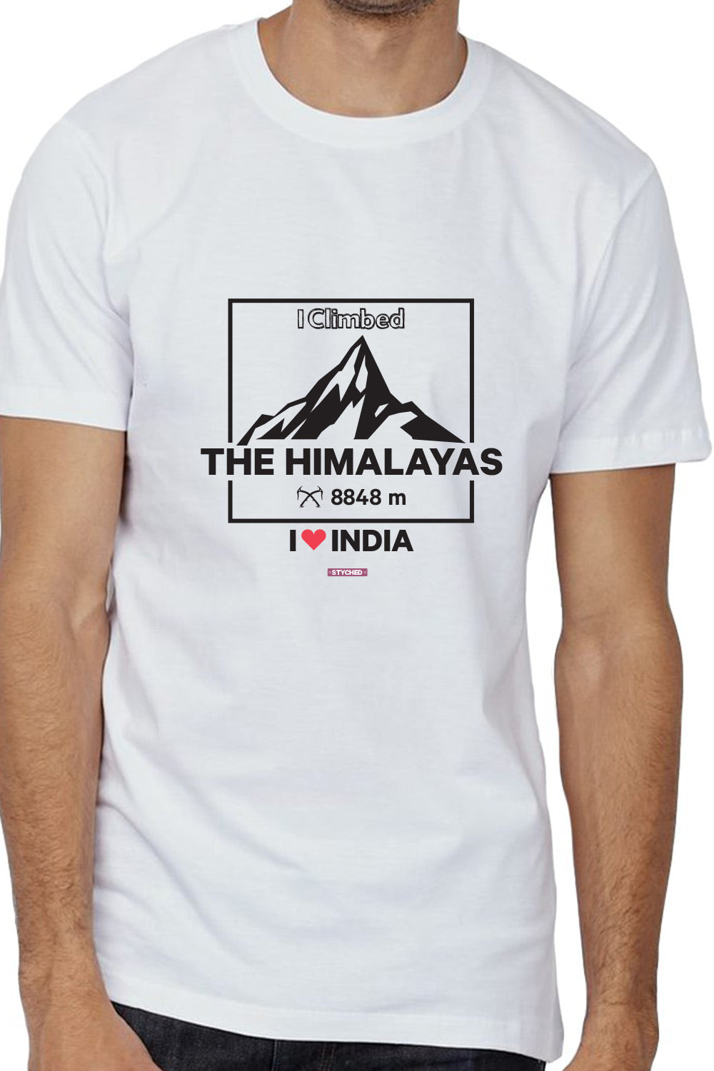 Himalayas - Styched in India Graphic T-Shirt White Color