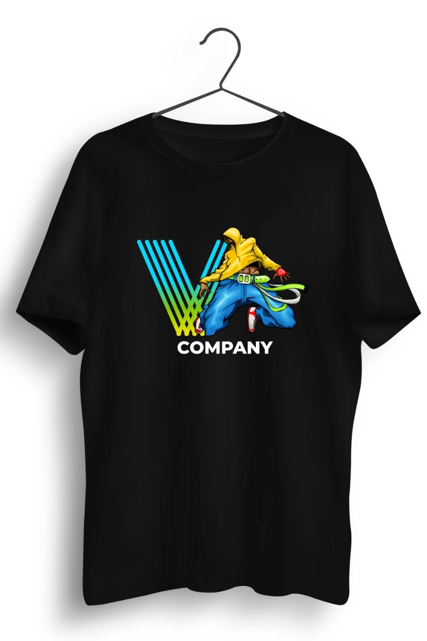V Company Hip Hop Jump Graphic Printed Black Tshirt