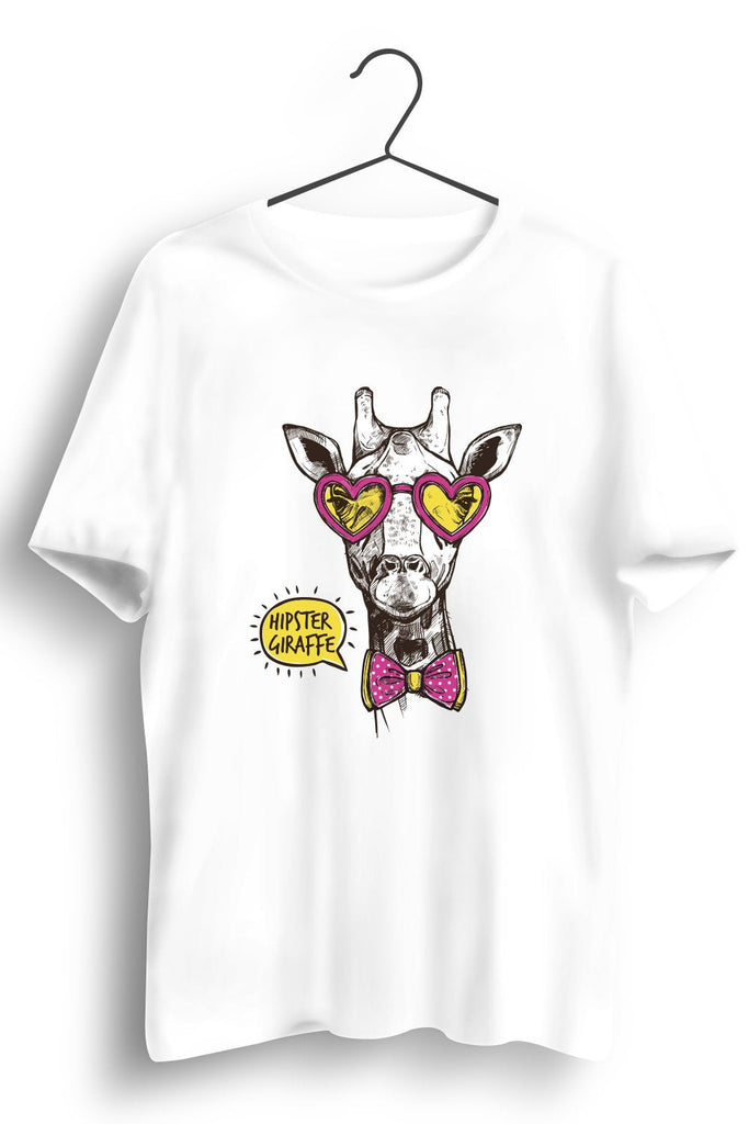 Hipster Giraffe Graphic Printed White Tshirt