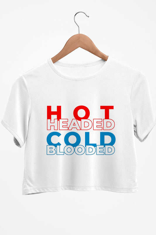 Hot Headed Cold Blooded Graphic Printed White Crop Top