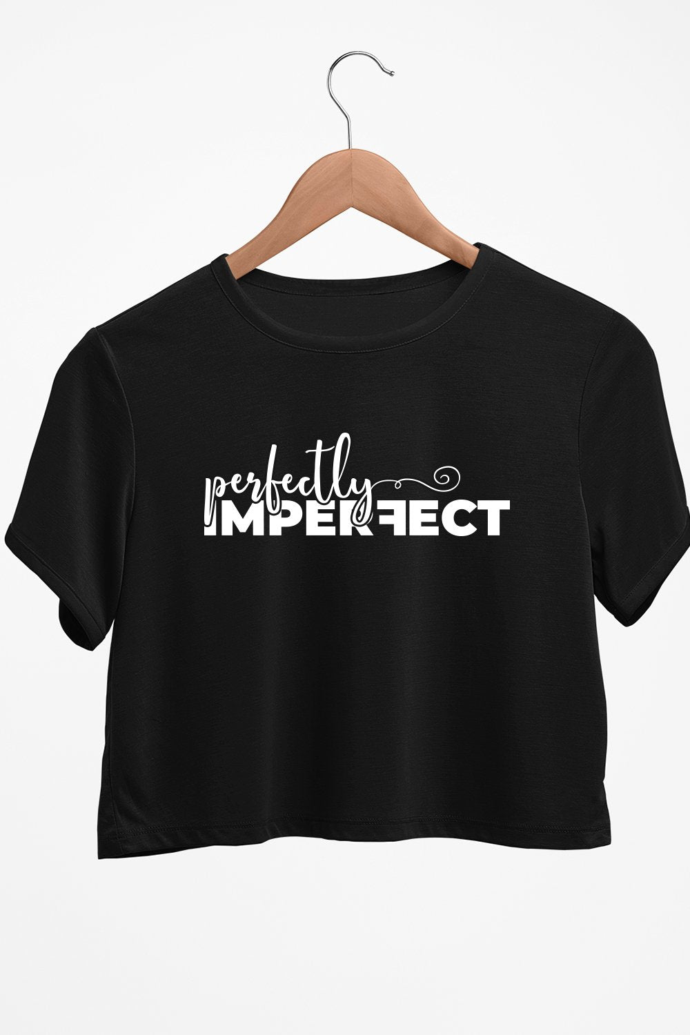 Imperfectly Perfect Graphic Printed Black Crop Top