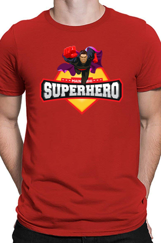 Main Bhi Superhero - Casual biowashed cotton red t-shirt
