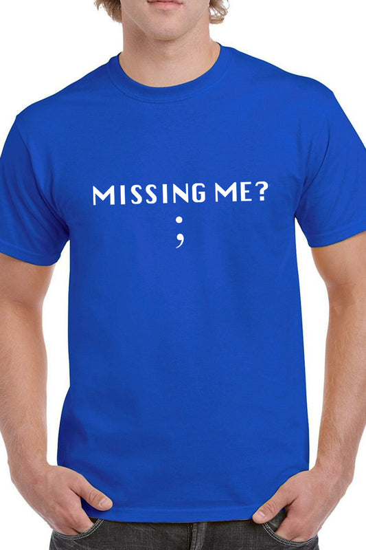 Missing Me - Semicolon - Coders and Developers Quirky Tee Blue Color