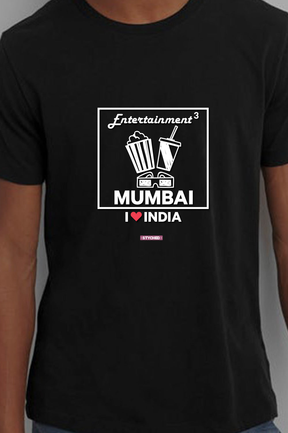 I love Mumbai - Styched in India Graphic T-Shirt Black Color