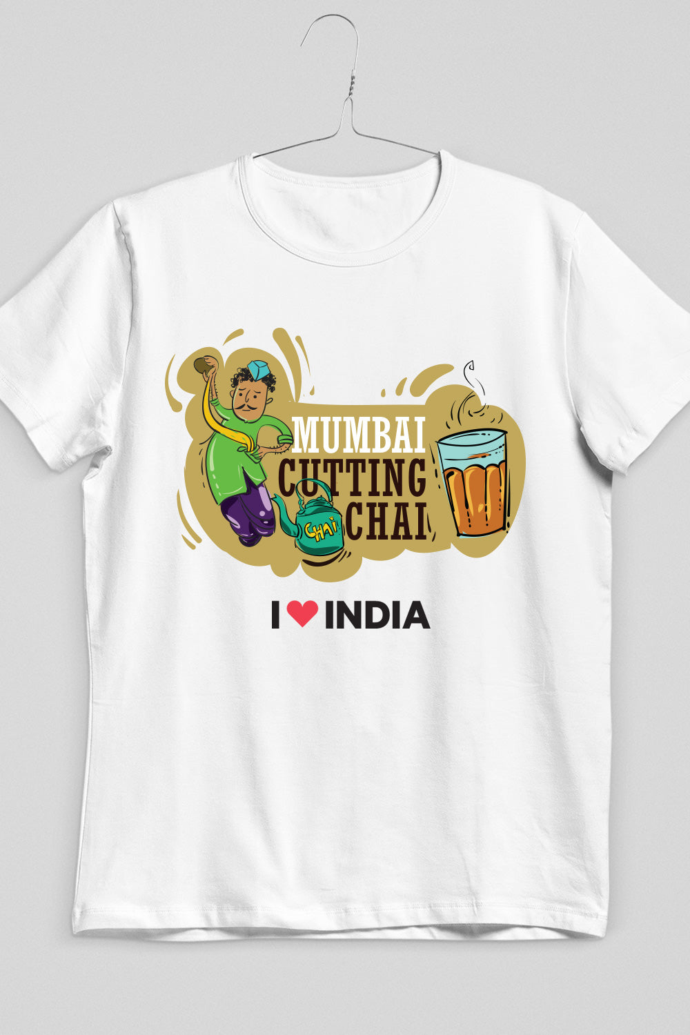Mumbai Cutting Chai - Styched in India Graphic T-Shirt White Color