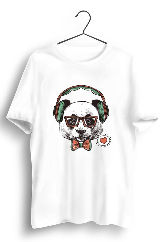 Music Bear Graphic Printed White Tshirt