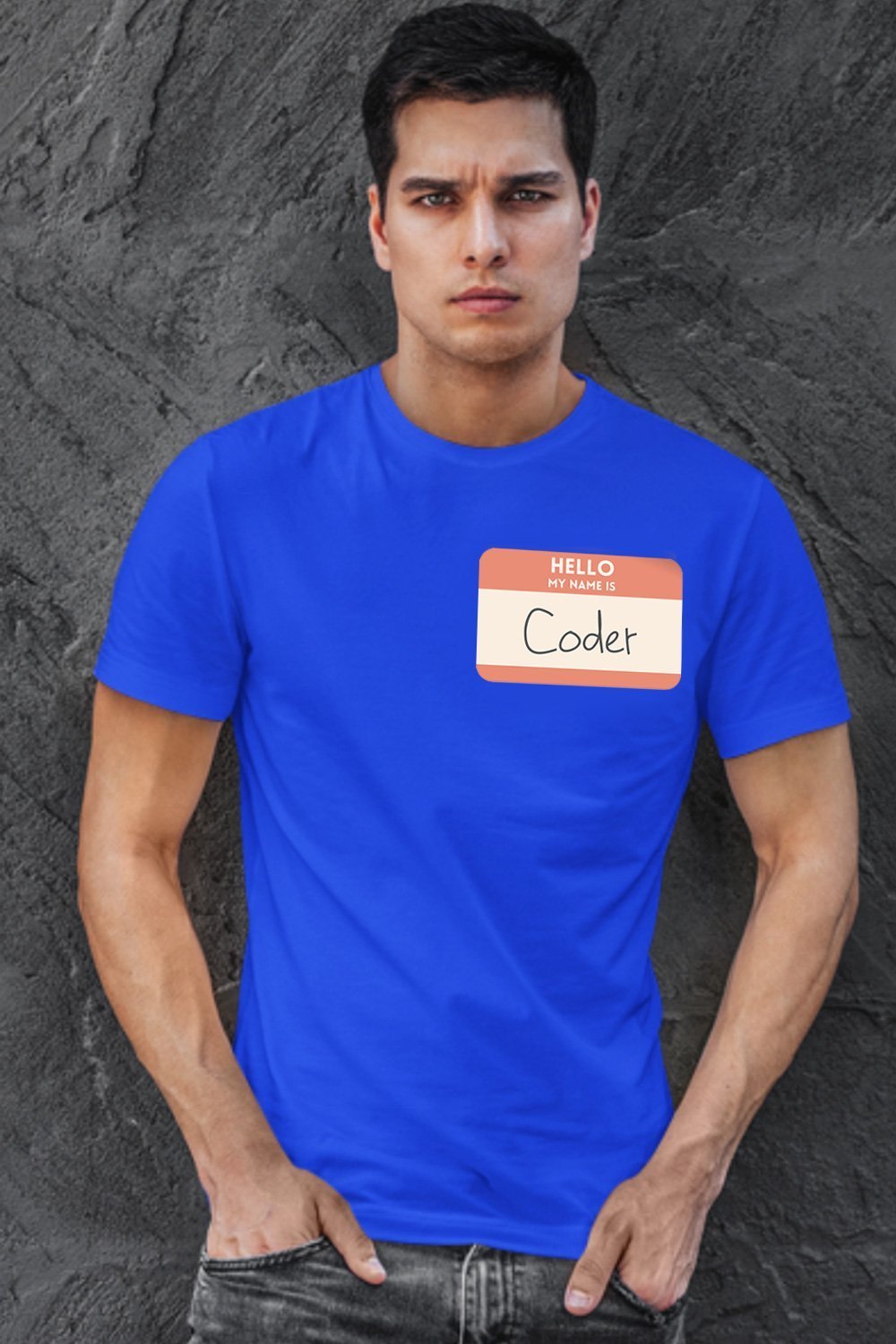 My Name Is Coder - Name Tag Graphic On A Blue Cotton TShirt