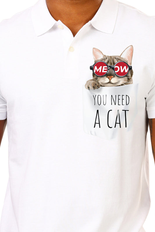 You Need a Cat - White premium Polo with Pocket Graphics Printed