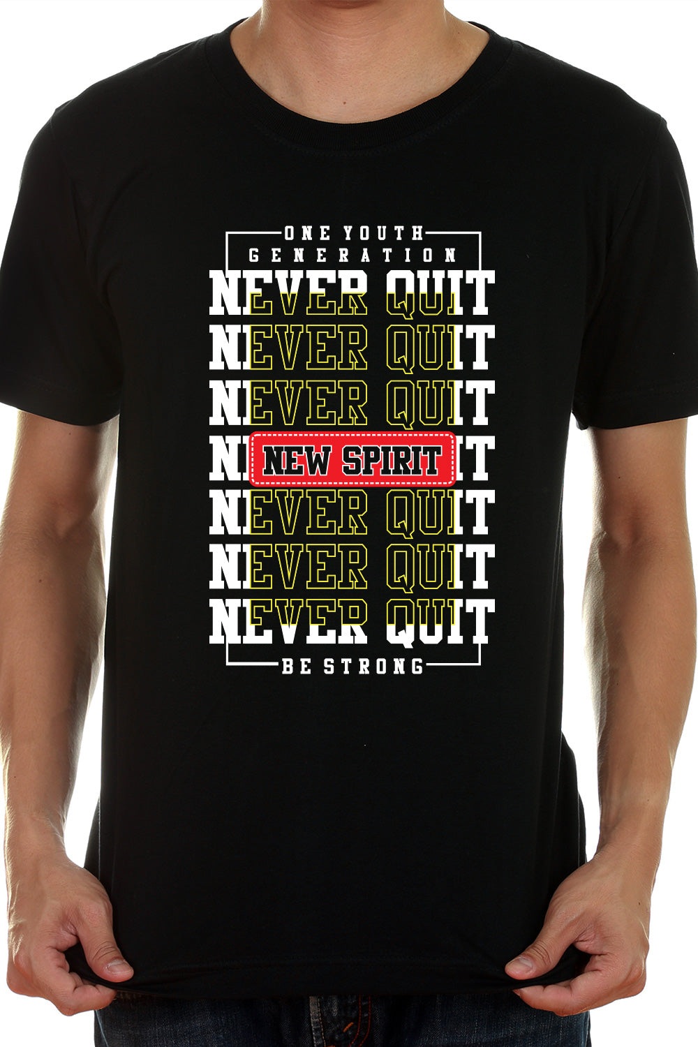 Never Quit - New Spirit Be Strong Youth Black Cotton T-Shirt