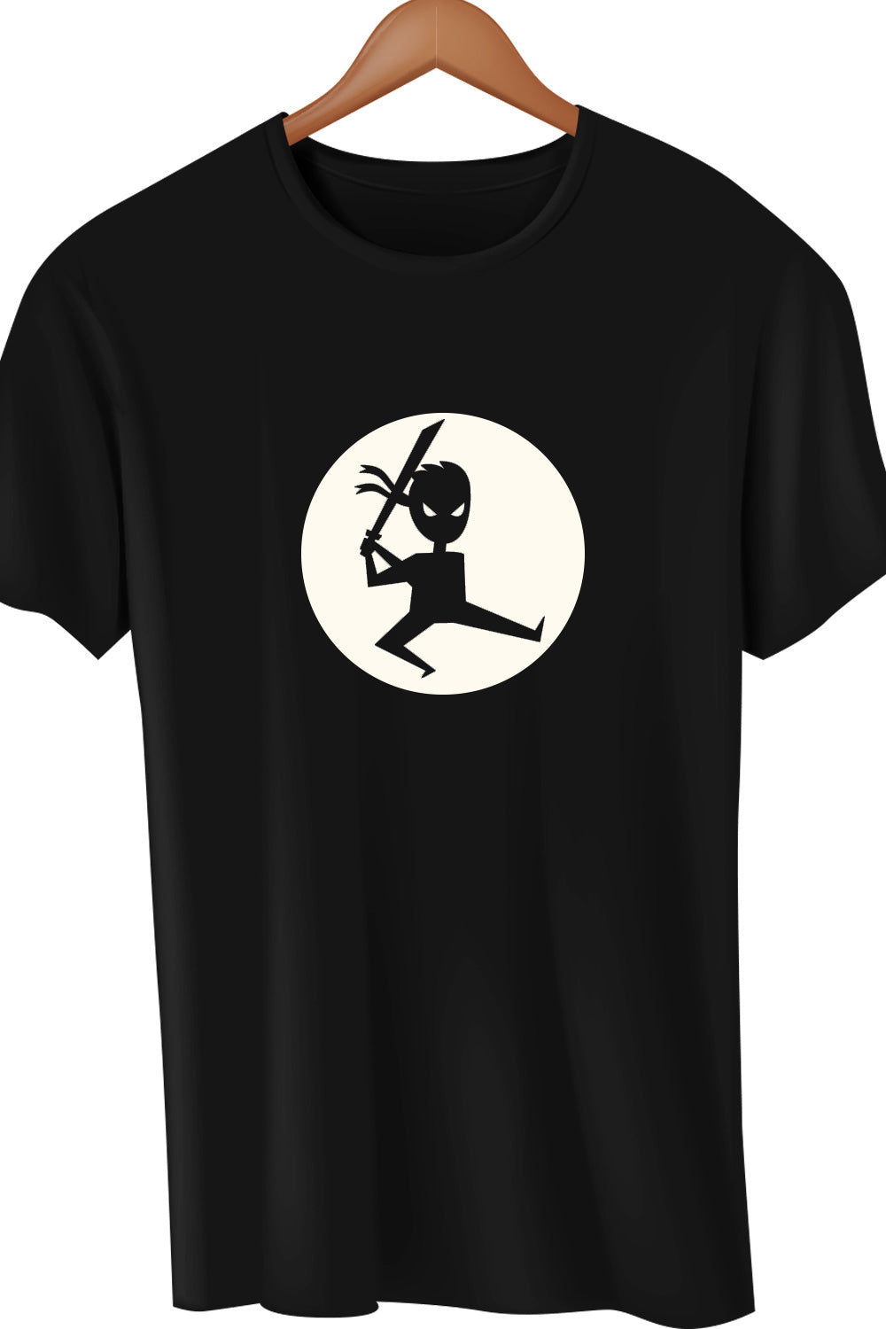Ninja Warrior - Silhouette Black Printed Casual T-Shirt