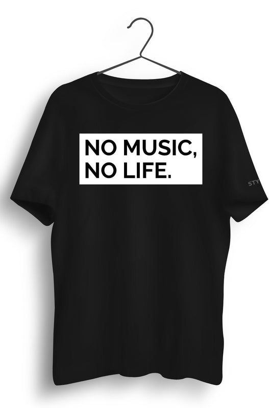 No Music No Life Graphic Printed Black Tshirt