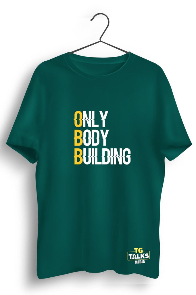 Only Body Building Yellow N White Print Green Tshirt