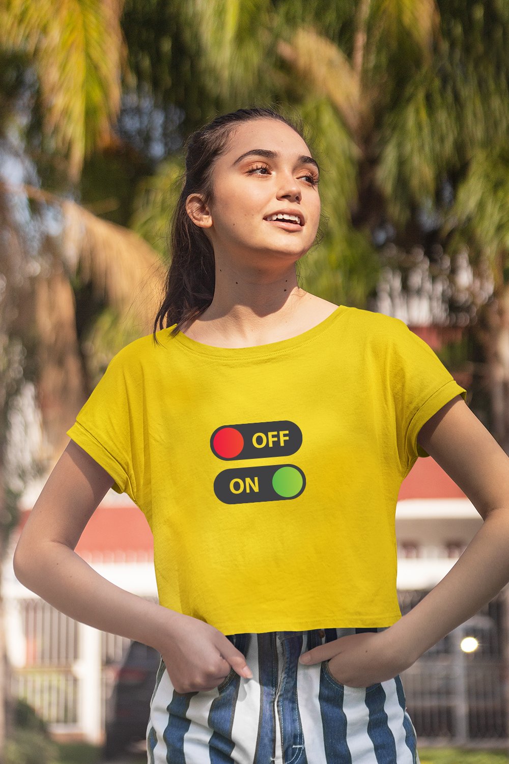 Off On Graphic Printed Yellow Crop Top