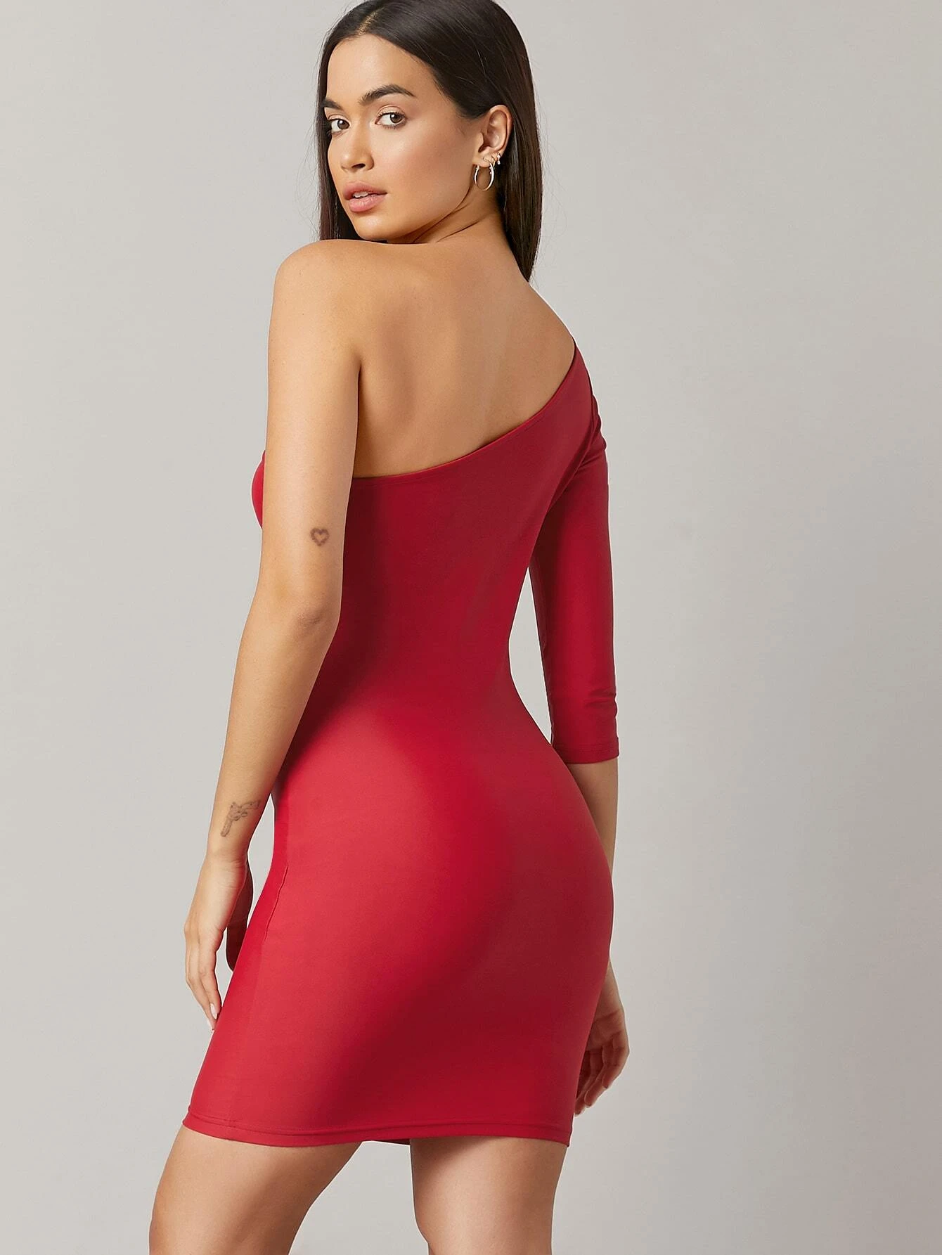 One Shoulder Bodycon Dress Red