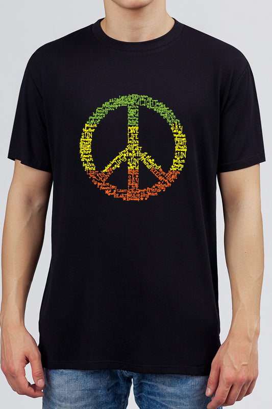 Peace Love Sign Colored Textual - Block Printed Black Tee