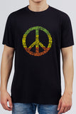 Peace Love Sign Colored Textual - Block Printed Black Tee