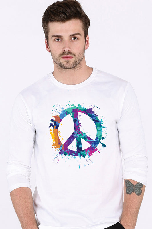 Peace Love Color Splash - White Full Sleeve T-Shirt Cotton