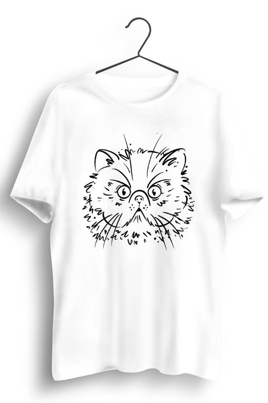 Persian Cat Graphic Printed White Tshirt