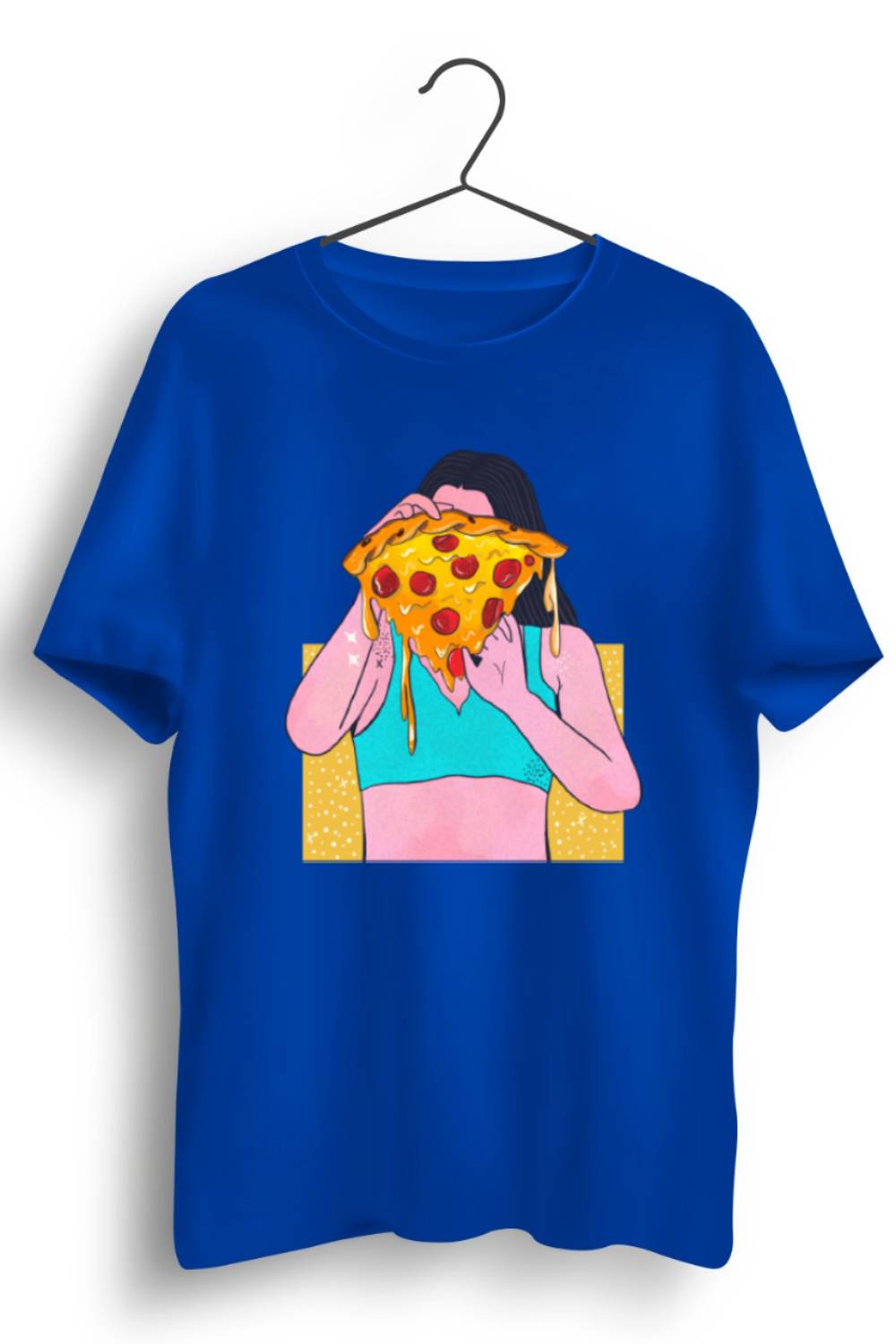 Pizza Girl Graphic Printed Blue Tshirt