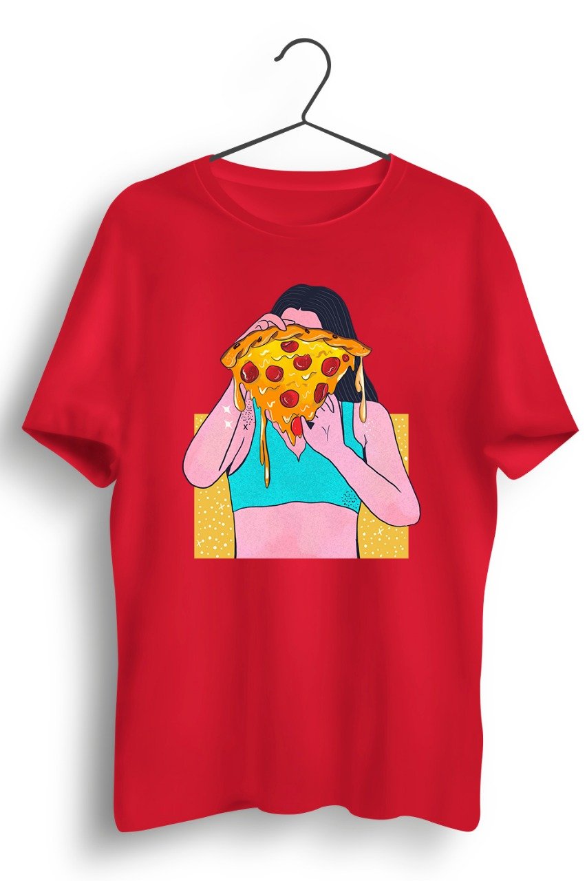 Pizza Girl Graphic Printed Red Tshirt