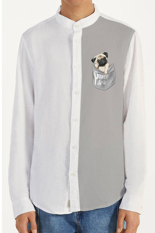 Pocket Pug White and Grey Full Sleeve Shirt