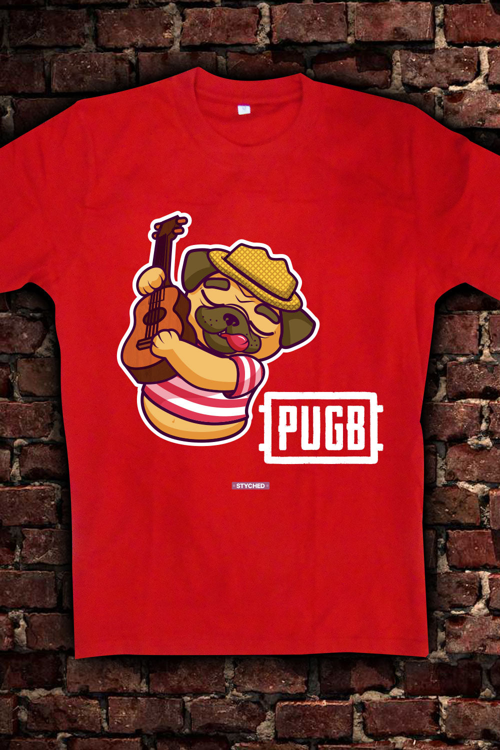 Pugb following PubG style - Quirky Graphic T-Shirt Red Color